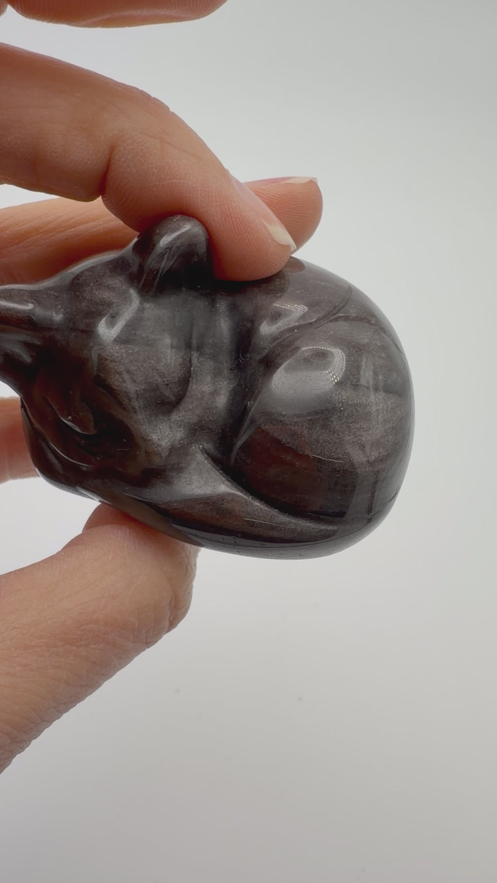 Silver Sheen Obsidian Sleeping Cat Carving – Crystal Cat – 101g