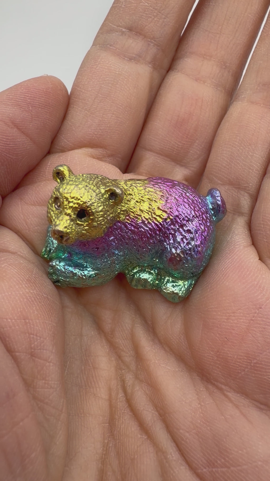 Bismuth Bear Carving – Rainbow Metallic Crystal Animal 28g
